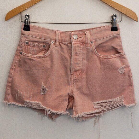 We The Free Pink Distressed High Rise Cutoff Shorts Size 24 Festival Boho - Picture 1 of 4